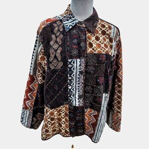 Chico’s Brown Patchwork Embroidered Jacket Size 3 Large